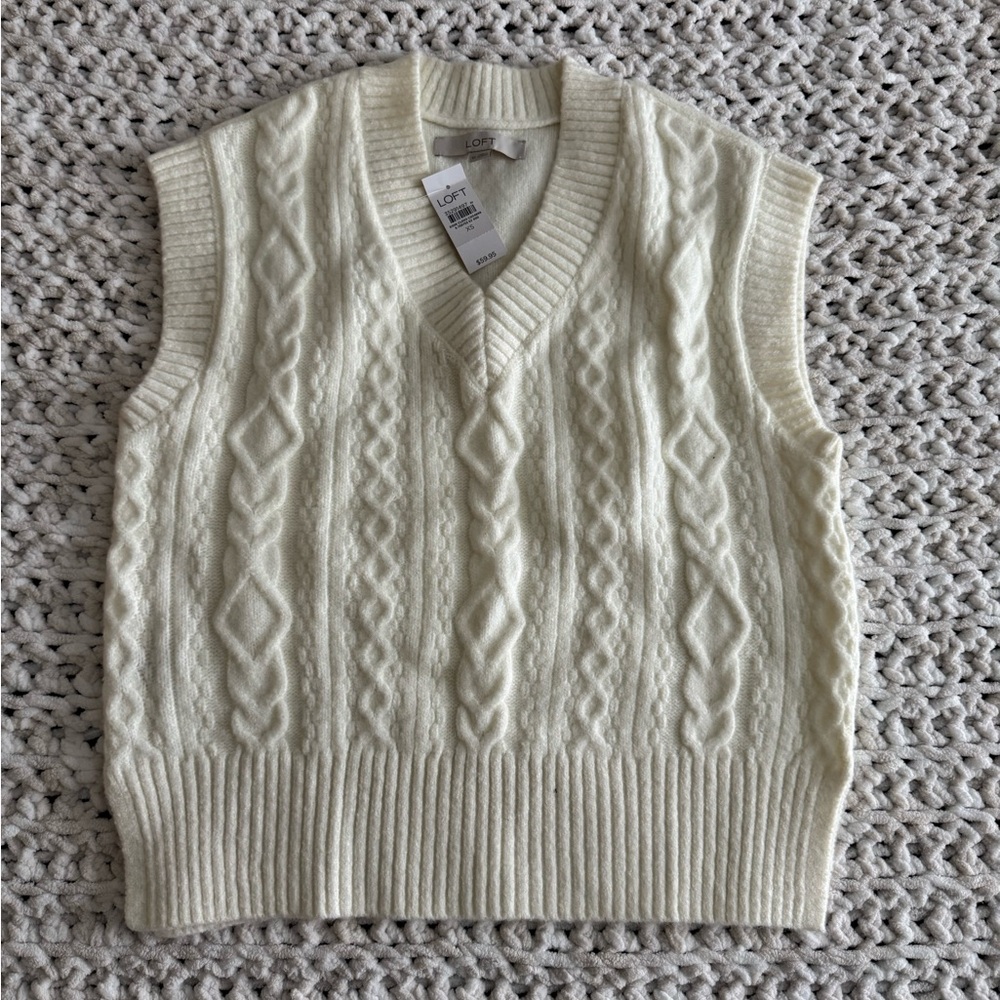 LOFT V-Neck Cable Knit Sweater Vest